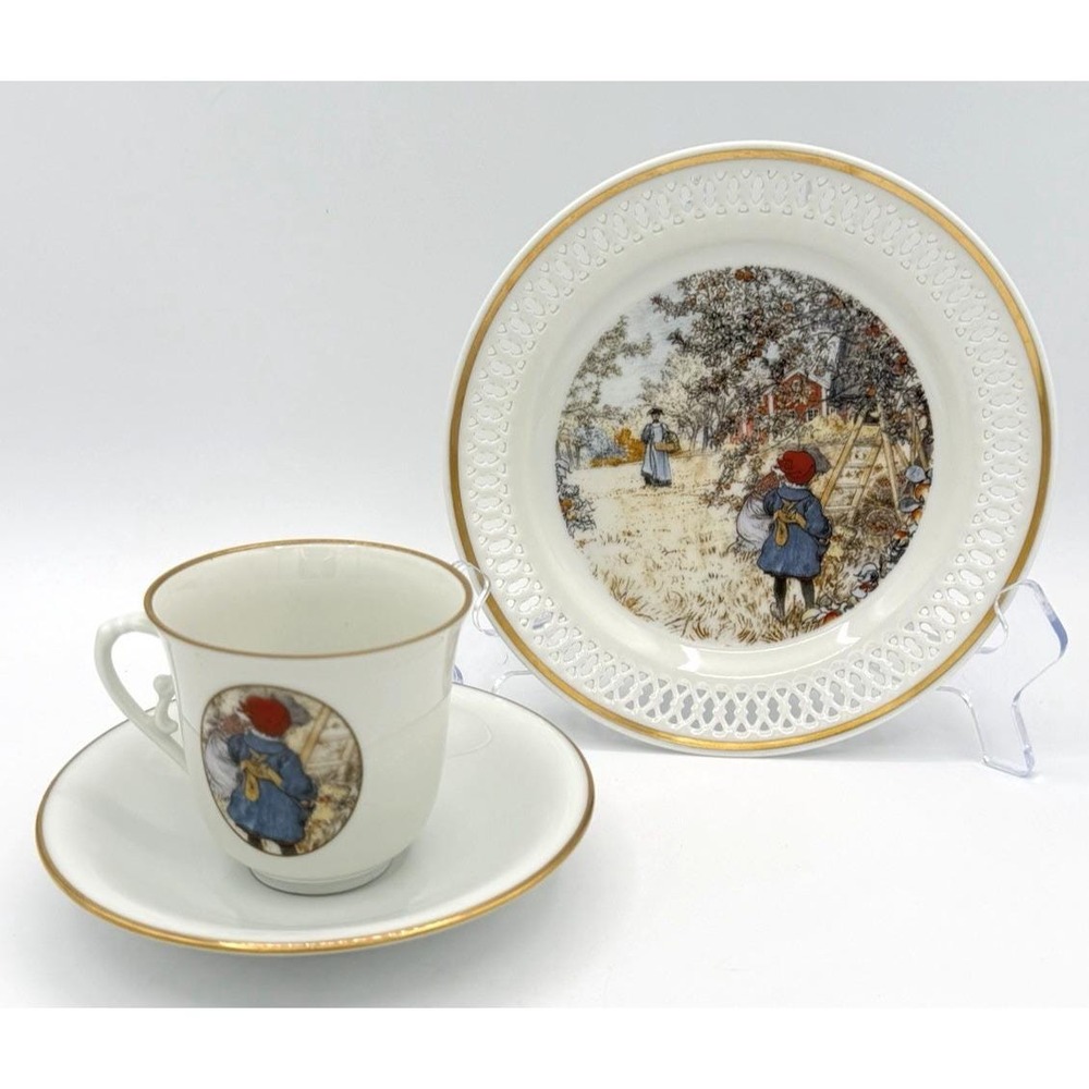 Bing and Grondahl Carl Larsson Tea Cup 3 pc Set Motiv 8 Apple Picking EUC